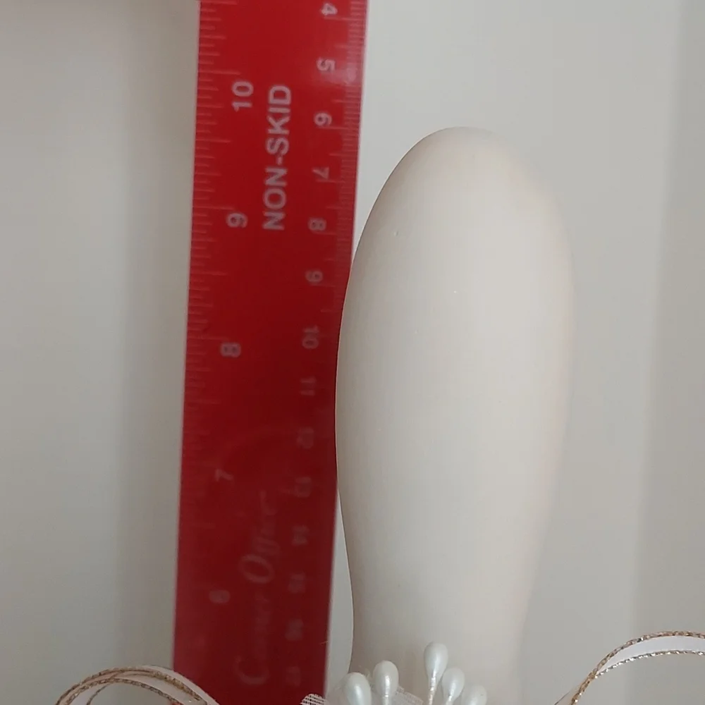 Wedding Cake Topper Lg Ceramic Bell shape w Bride & Groom Pink/White